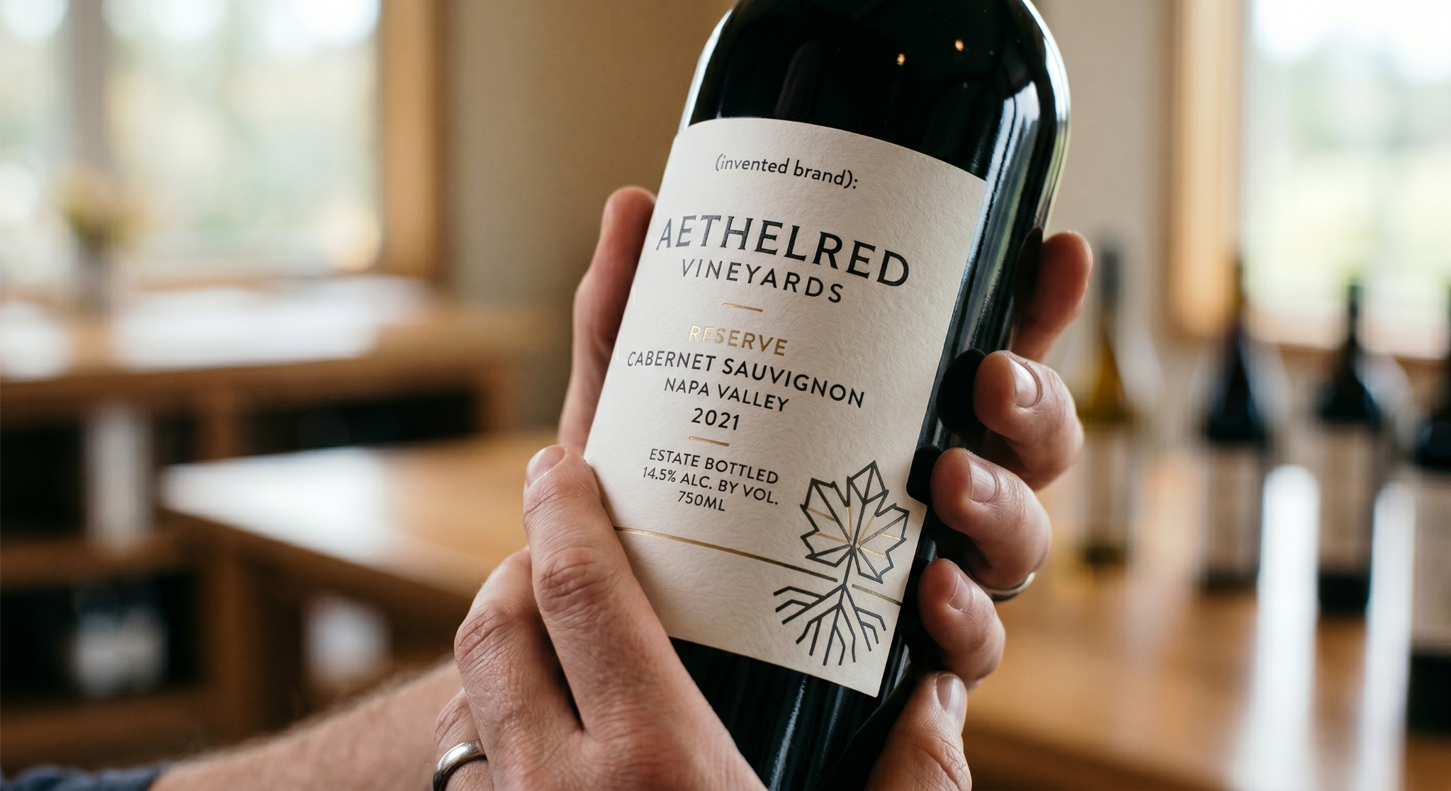 Wine label design — Aethelred Vineyards bottle